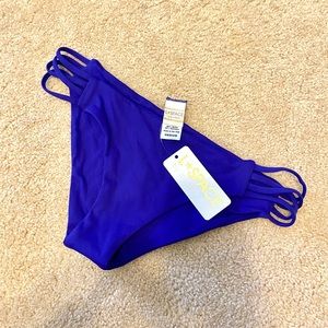 L*space low down full cut solid bikini blue bottom Medium